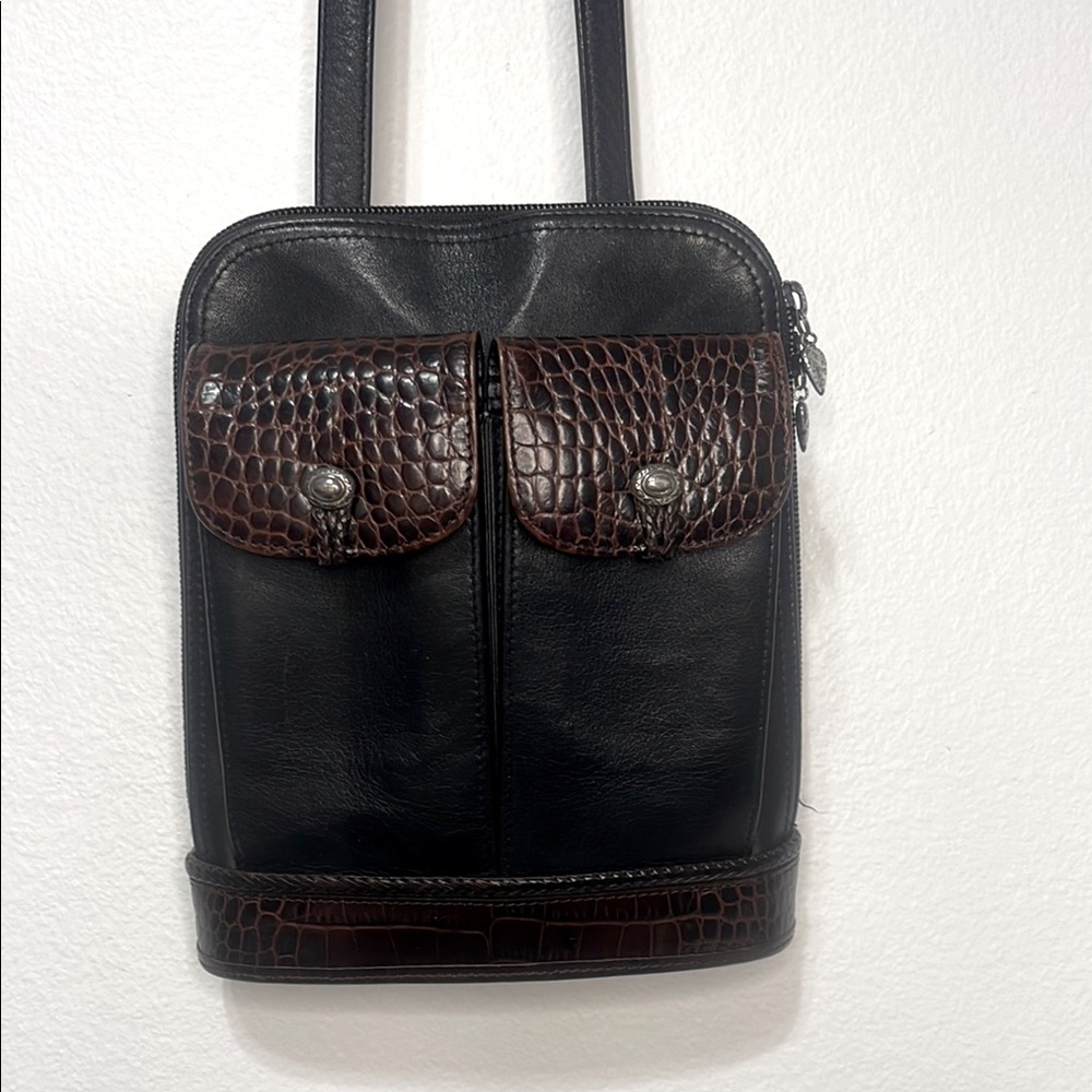 Brighton “One World “ Leather Croc Embossed Crossbody Bag No Callouts EUC